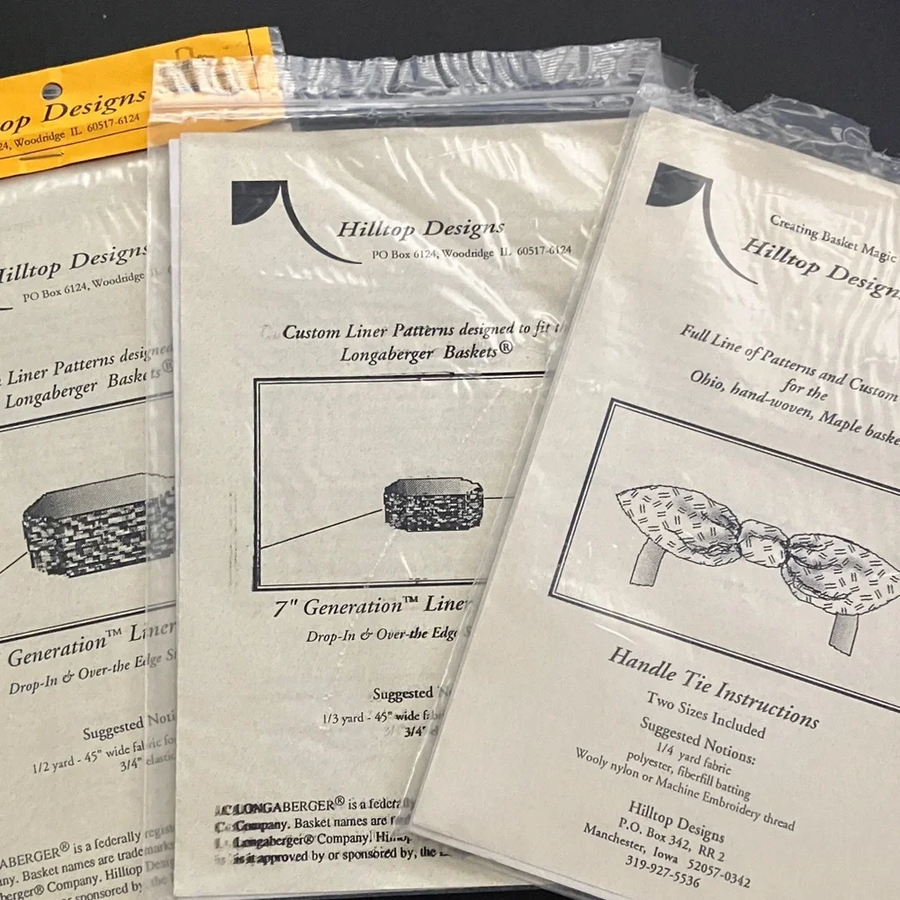 Hilltop Designs Basket Liner and Bow Patterns 90s Craft Sewing Instructions